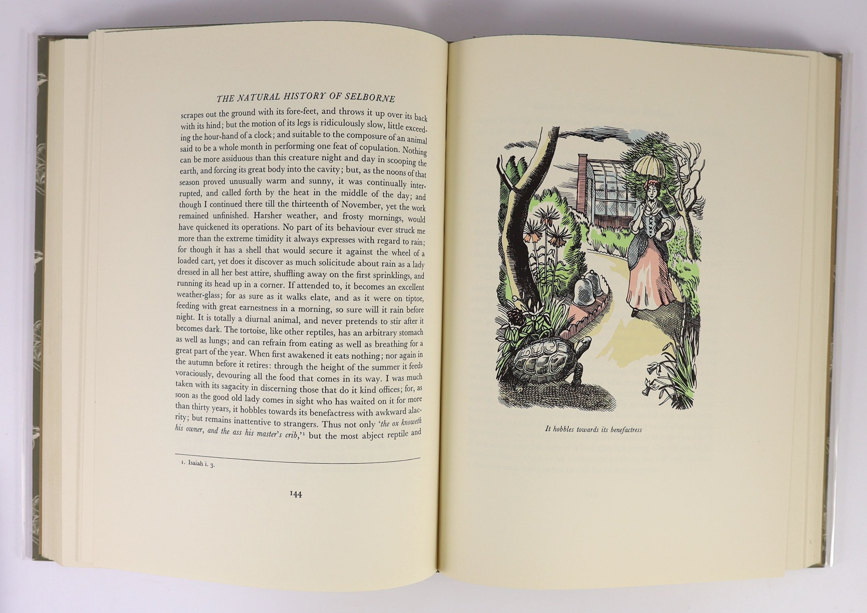 White, Gilbert - The Natural History of Selborne, one of 1500, signed and illustrated with 16 colour plates by John Nash, 4to, quarter gilt stamped calf, Limited Editions Club, Ipswich, 1972, with slip case.
